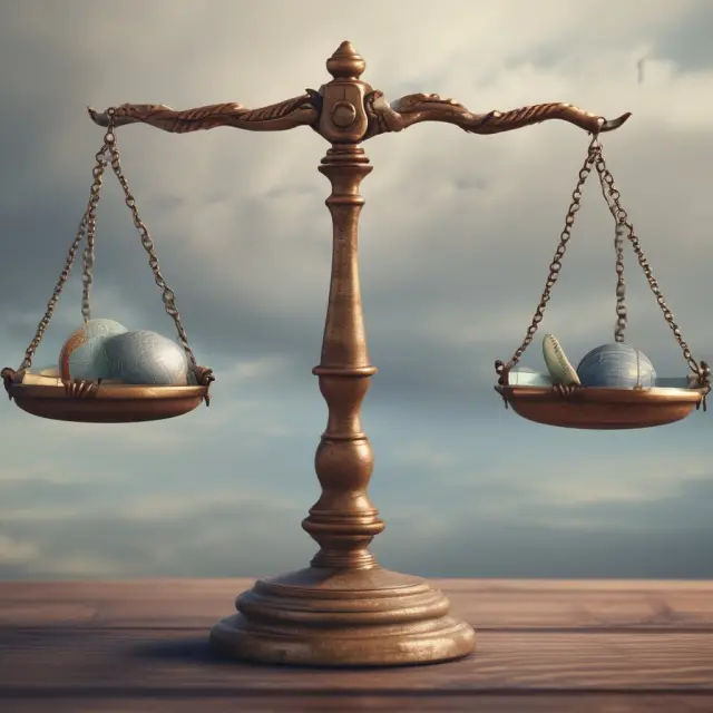 Two sets of scales: one holding futures contracts symbolizing advantages (leverage, liquidity), the other weighing risks (counterparty, transaction costs)