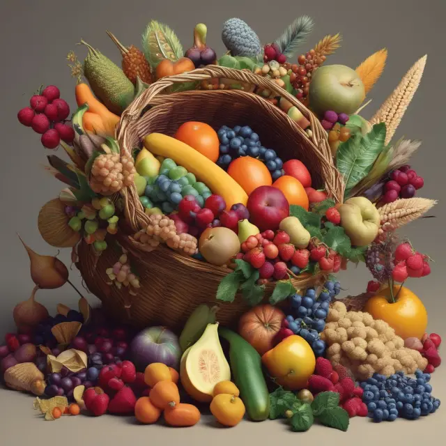 An abundant cornucopia symbolizing futures markets with commodities, financial instruments, and indices.