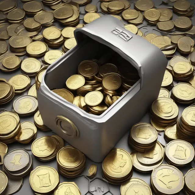 Golden coins representing future value in a time capsule, illustrating investment growth.