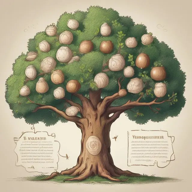 An acorn transforming into a large, flourishing oak tree, symbolizing the growth of savings through simple annual interest