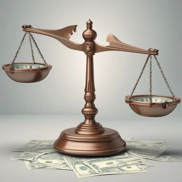 A balance scale tips slightly towards the side labeled 