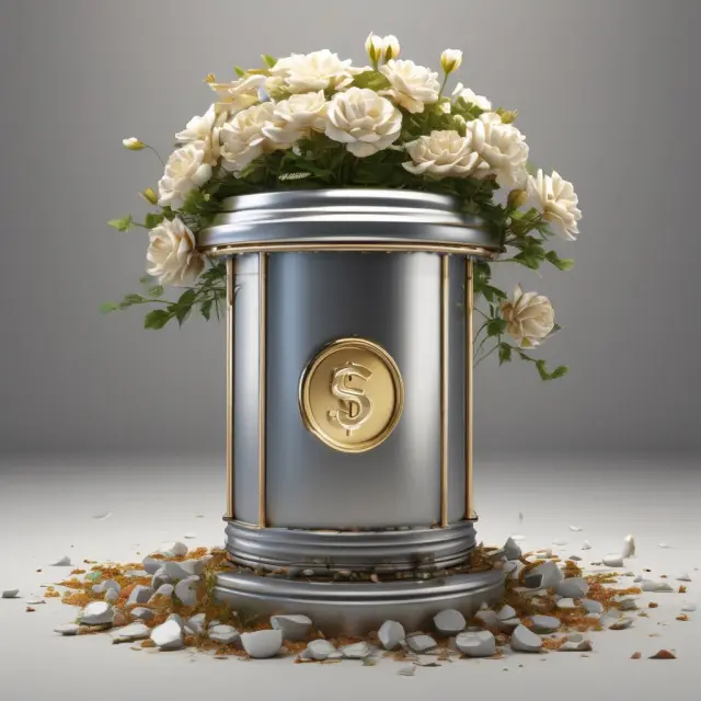 A time capsule filled with seeds representing savings, growing into a lush garden symbolizing future wealth