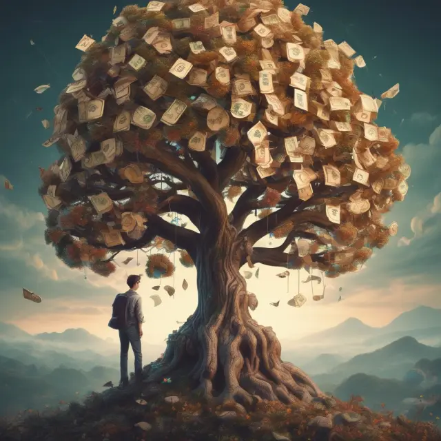Time traveler evaluating investment growth with compound interest in future value calculation.
