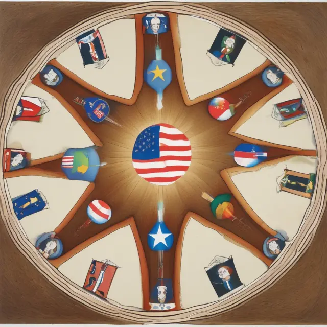Seven stars representing the G-7 nations gathered around a table, illustrating international cooperation
