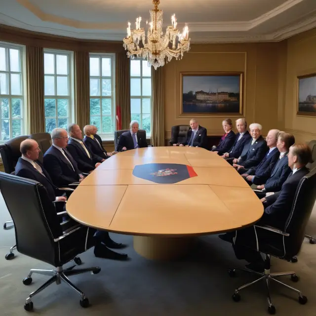A visualization of the G-8 transformed into the G-7, depicted by a fractured table with one empty chair representing Russia