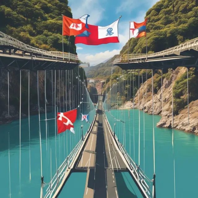 An elegant bridge connecting two lands represents adherence to the Santiago Principles, ensuring international and national laws are upheld for sovereign wealth funds