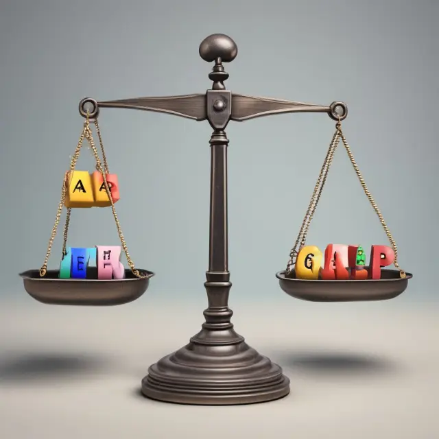 Scales comparing GAAP (Left) and IFRS (Right), illustrating differences in inventory cost methods, R&D costs treatment, and extraordinary item reporting