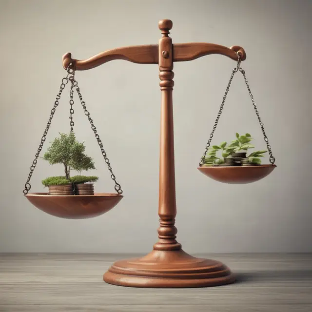 An institutional investor weighs regulatory compliance on one scale against capital gains tax considerations on the other, with a backdrop of charts and financial documents