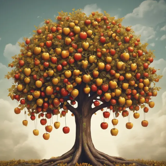 Golden apple and cherry tree representing financial gains and offsetting losses