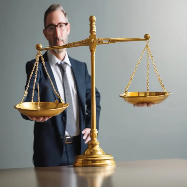 An institutional investor holding a golden scale, balancing realized and unrealized gains. Market graphs, tax forms, and an hourglass symbolize timing, tax implications, and long-term focus.