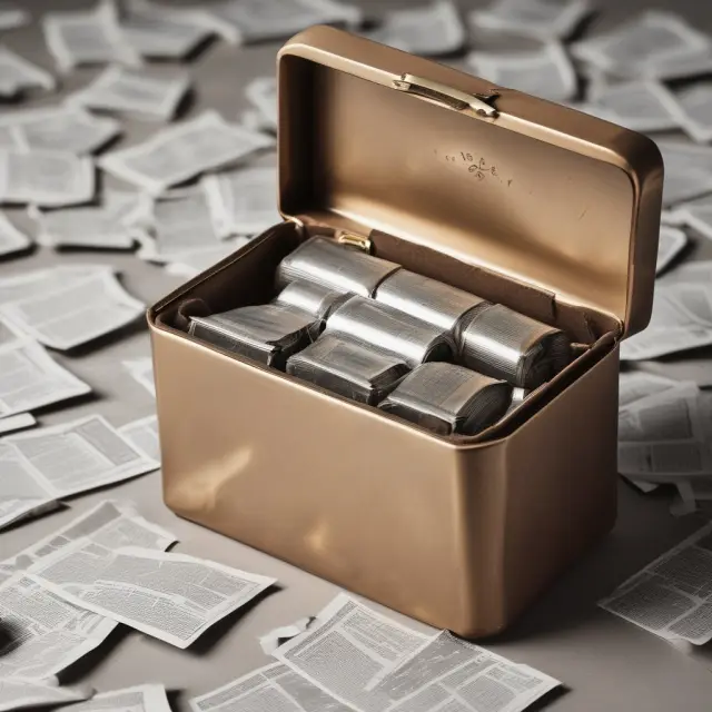 An intricately designed time capsule bursting open, releasing waves of golden coins that double in number with each subsequent ripple, illustrating the power of compounding long-term gains