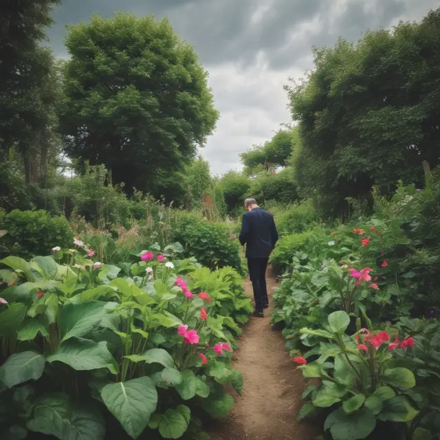 Risk manager tending to a diverse garden, shielding it from volatile financial winds
