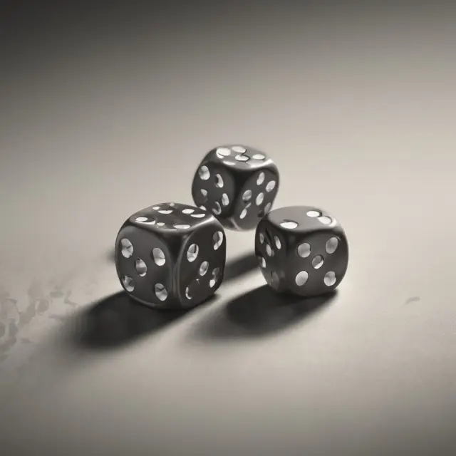 Dice rolling on a table, one die landing on six while others are one; representing the gambler