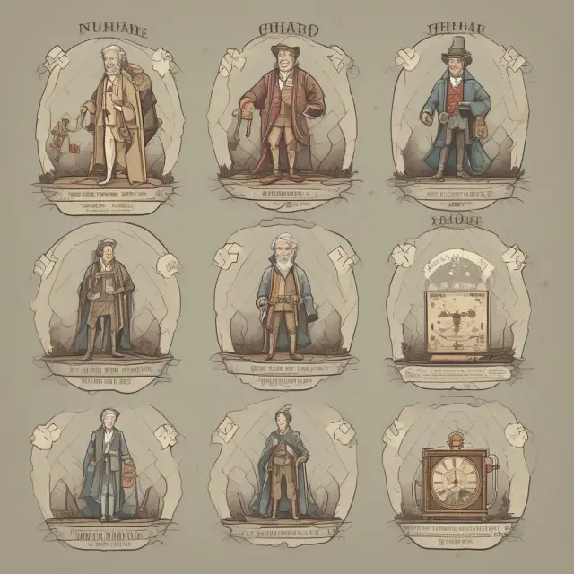 Time travelers representing groundbreaking inventions - the printing press, telegraphs/telephones, internet, and artificial intelligence - arranged along a timeline