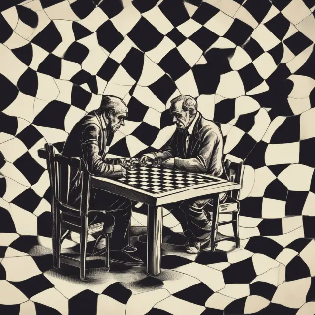 Players engaging in strategic interactions on a chessboard, symbolizing game theory and its pioneers.