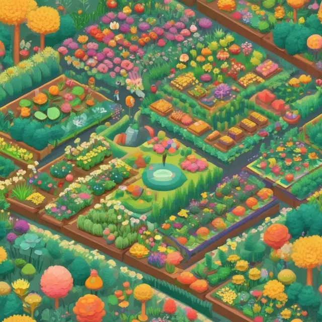 A lush digital garden filled with game elements like badges, points, and leaderboards, encouraging users to cultivate healthy habits