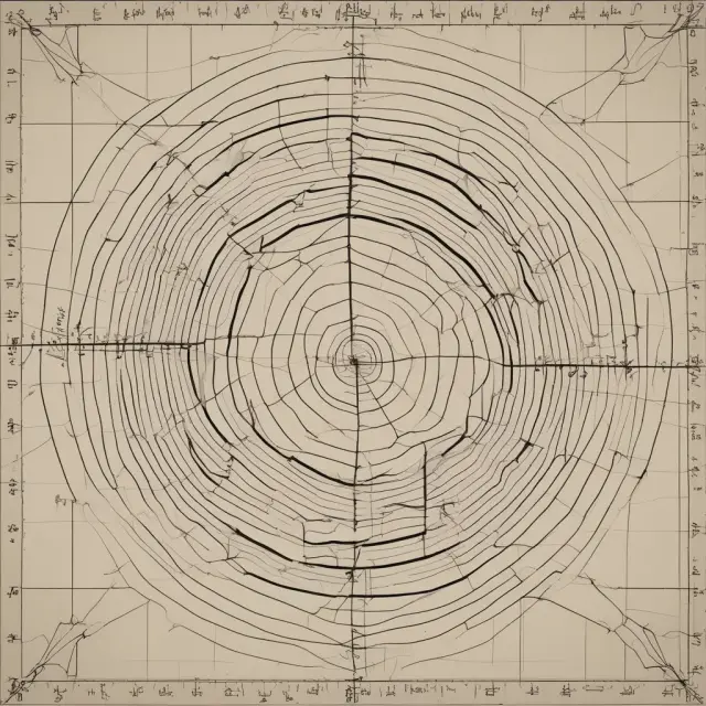 A Gann fan diagram featuring the central 45-degree angle, along with other essential angles acting as support and resistance levels