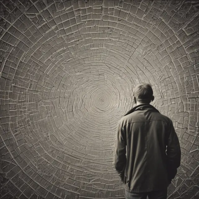 An artist examining a fractured Gann fan diagram, highlighting potential shortcomings as support and resistance lines disintegrate.