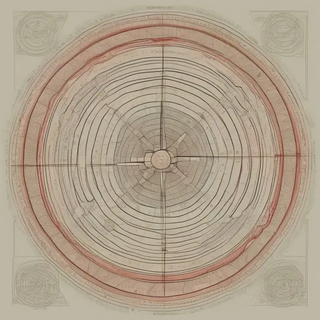 A Gann fan with interconnected lines forming a star-like pattern, representing cosmic angles guiding stock market support and resistance