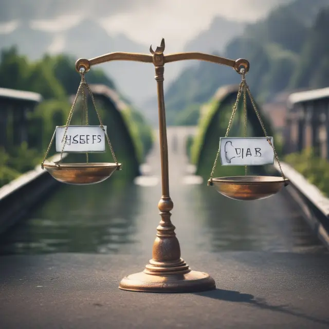 A visualization of two balancing scales, with rate-sensitive assets on one side and liabilities on the other, crossing a bridge leading to organizational goals