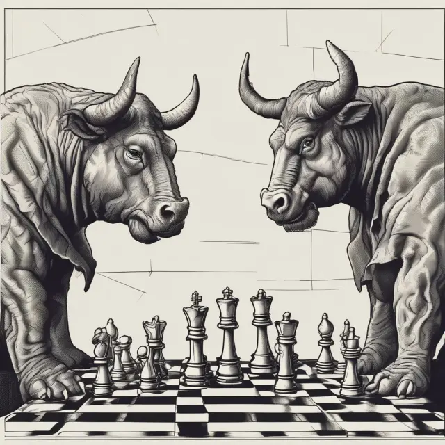 Bull and bear playing chess on a financial price chart, illustrating common, breakaway, runaway, and exhaustion gaps.