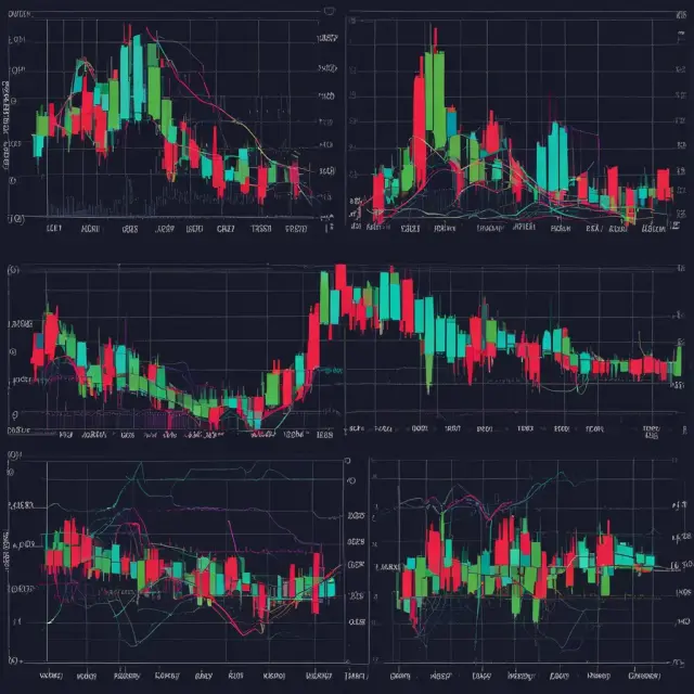 A diverse representation of stock charts showcasing common, breakaway, runaway, and exhaustion gaps in the financial market.