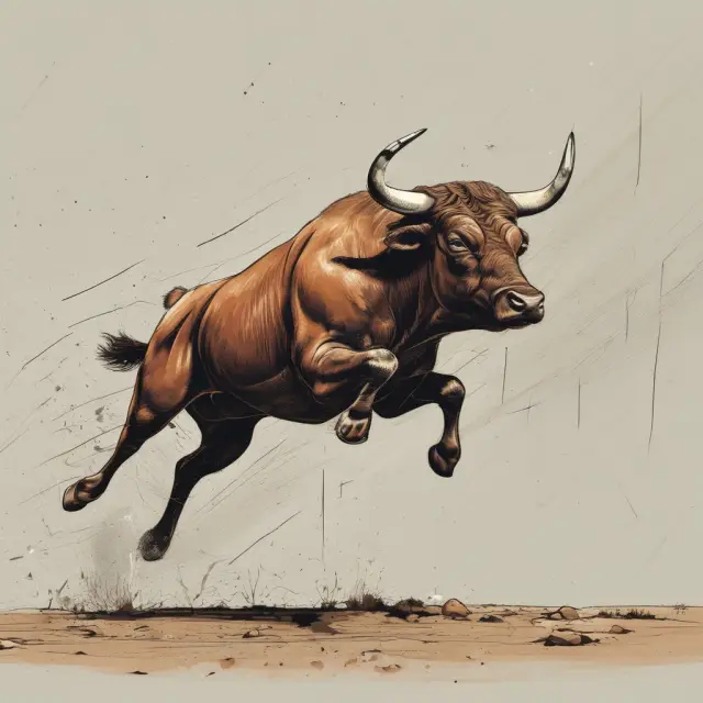 A runaway bull galloping over previous support levels to emphasize the strength and continuation of an uptrend