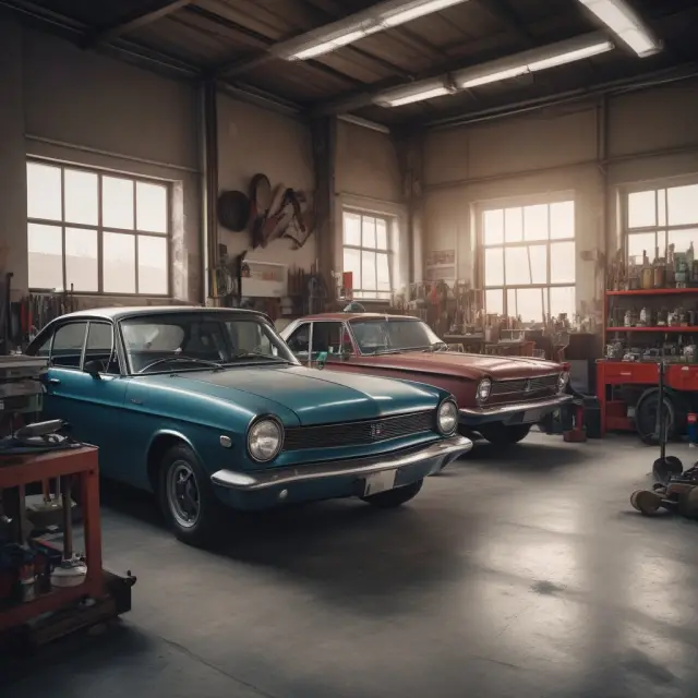 Workshop scene displaying tools and vehicles: Garage liability insurance covers damages for customer