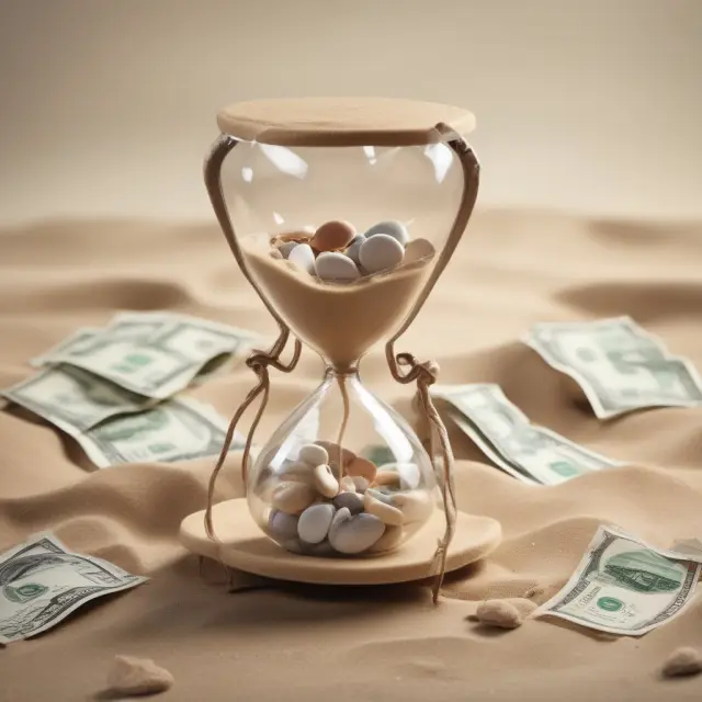 An hourglass depicting wages representing various debts: unpaid taxes, fines, and child support undergoing garnishment.