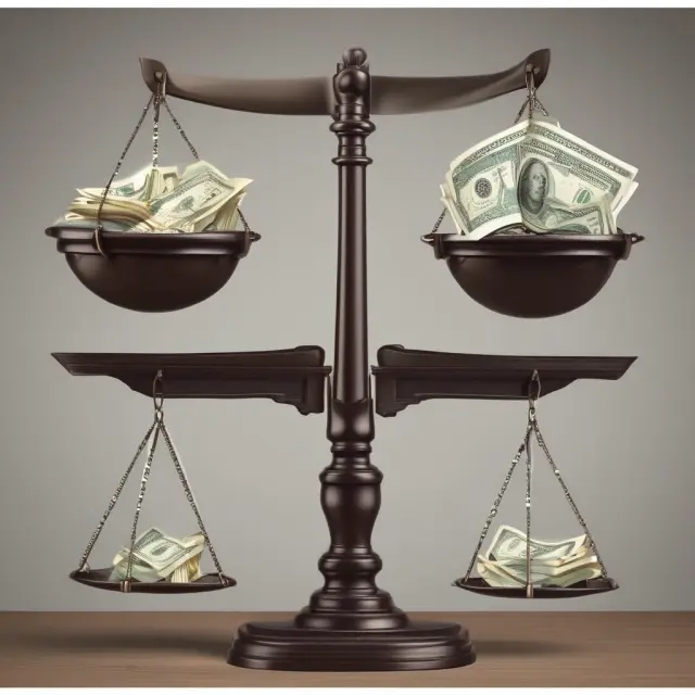 Comparing two scales: One with tax obligations and disposable income leaning towards IRS levy, the other representing wage garnishment