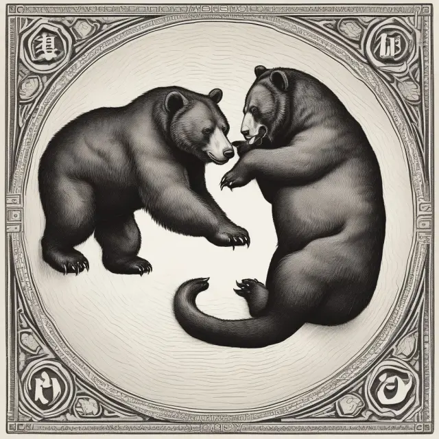 An illustration of a yin-yang symbol merging growth (represented by green leaves) and value (gold coins) elements during a bear market, symbolizing the balance in GARP investment strategies.