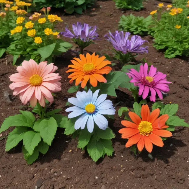 Six vibrant flowers symbolizing six major sectors (Healthcare, IT, Financials, Communication Services, Consumer Discretionary, and Consumer Staples) in the S&P 500 GARP Index