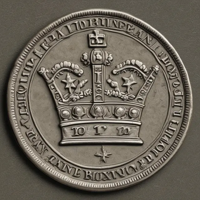 An ancient British pound sterling coin featuring a crown and thirteen stars, representing its rich history and global influence