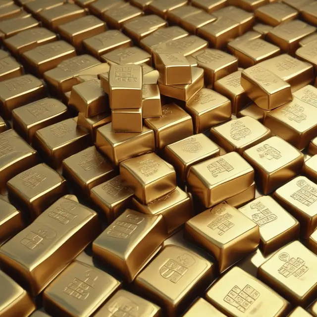 Golden British Pound on a golden throne surrounded by gold bars, representing the UK