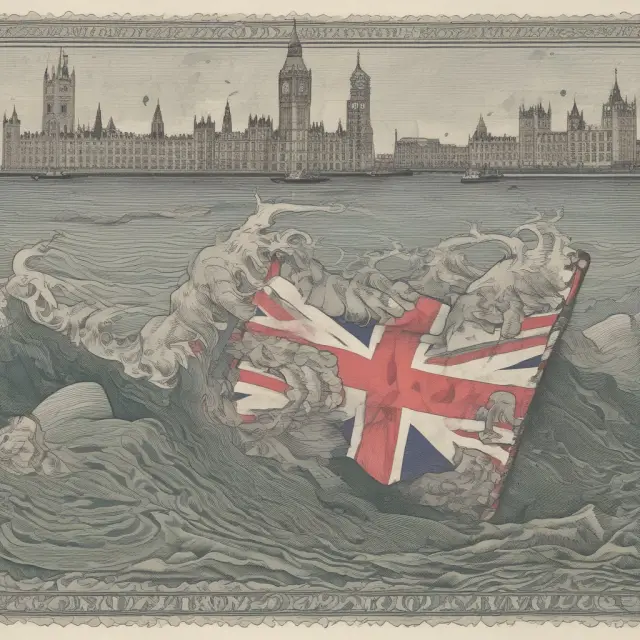 The British pound symbolically represented as a ship navigating the stormy waters of Brexit negotiations and its impact on the currency