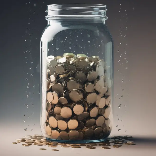 Visualization of pence (GBPX) flowing into a pound (GBP) jar, symbolizing the conversion process