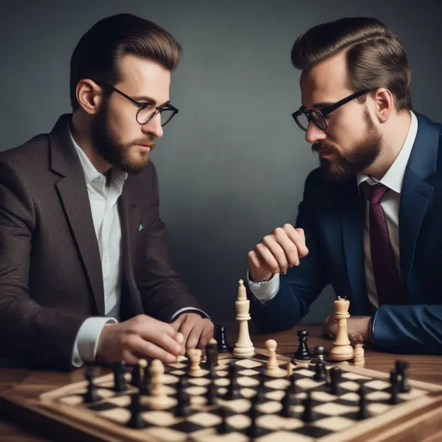A borrower and lender play a chess game, representing GCF trades, while dice symbolize uncertainties of counterparty risk and market conditions