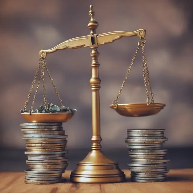 Two sets of scales representing nominal and real GDP, balanced but with different weights reflecting the monetary values and purchasing power of economic production