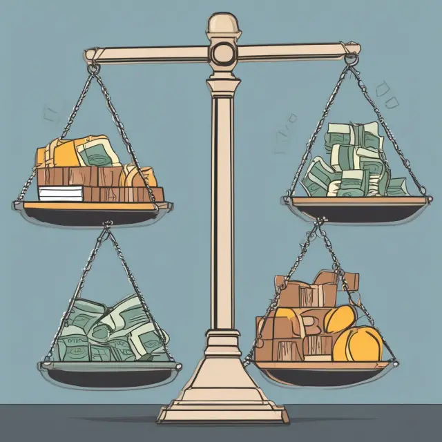 A set of scales balanced on a graph shows the impact of trade balance (surplus or deficit) on GDP growth.