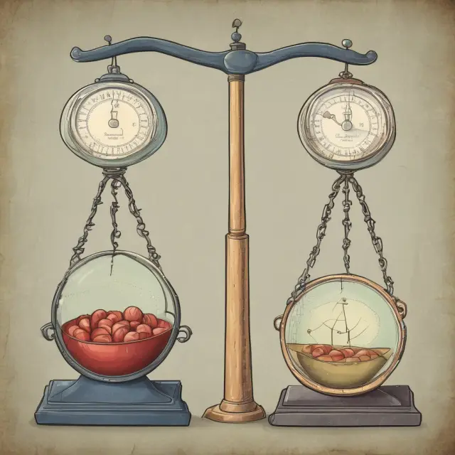 A set of scales with a realistic apple representing real GDP and a golden apple symbolizing nominal GDP