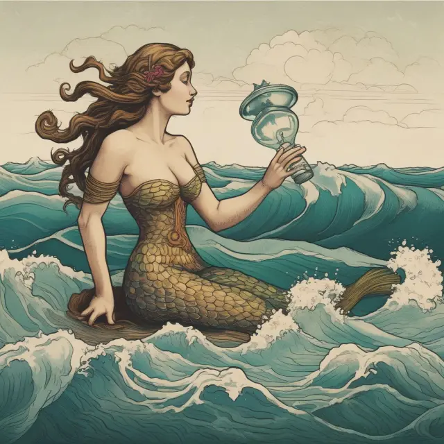 An elegant mermaid evaluating wave heights using a price deflator, illustrating the GDP price deflator