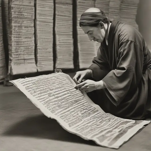 Time traveler analyzing GDP price deflator data from ancient scrolls, revealing insights into economic conditions and inflation trends.