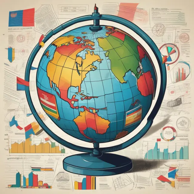 A globe encircled by interconnected stock graphs and various flags signifying the international impact of successful GDR programs