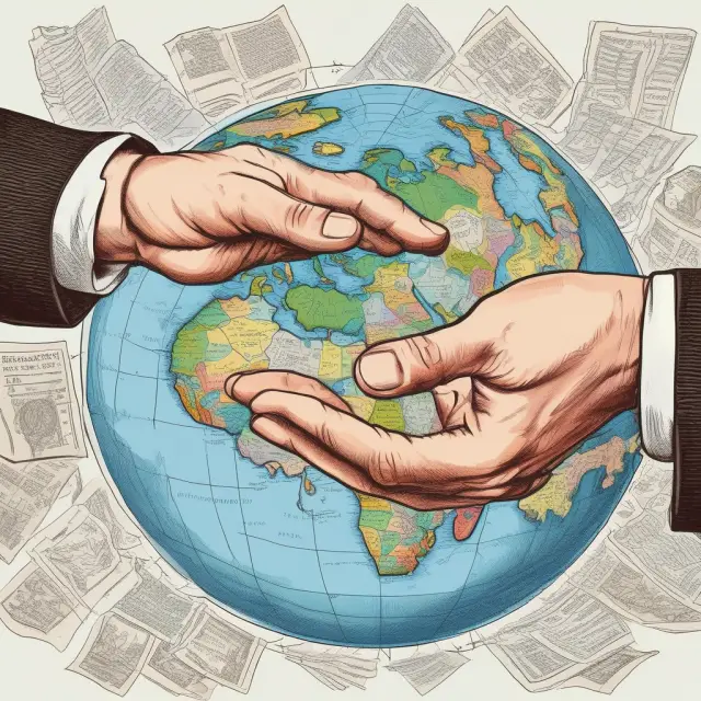 Two hands exchange a globe representing international markets: one hand from the domestic market offers a GDR, while the other receives it from the foreign market.
