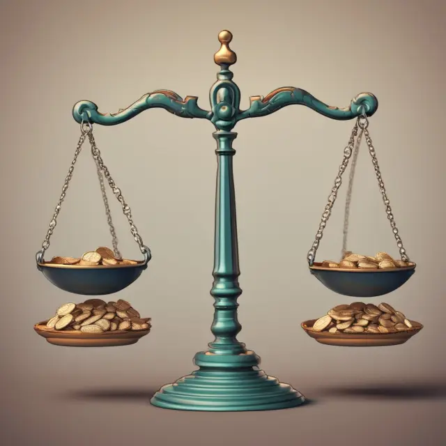 A balance scale with three pans representing D/E ratio, shareholders