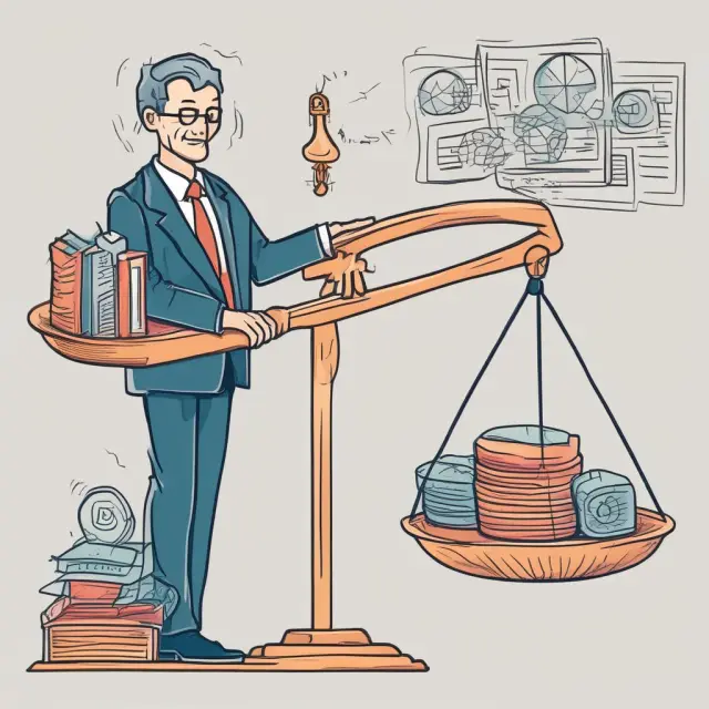 An institutional investor meticulously assessing the financial health of a company through calculating gearing ratios on a balance sheet, represented by interconnected scales for debt and equity