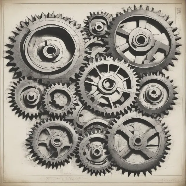 An intricate gear system symbolizes varying gearing ratios in different industries. By observing their alignment and differences, investors assess risks and gains.