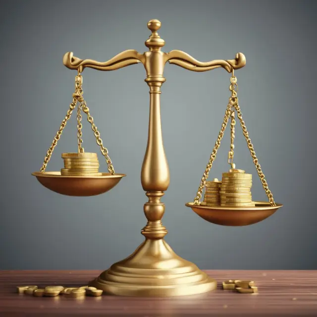 Golden balance scales illustrate the advantages and disadvantages of gearing ratios in financial analysis, emphasizing debt management and risk assessment.