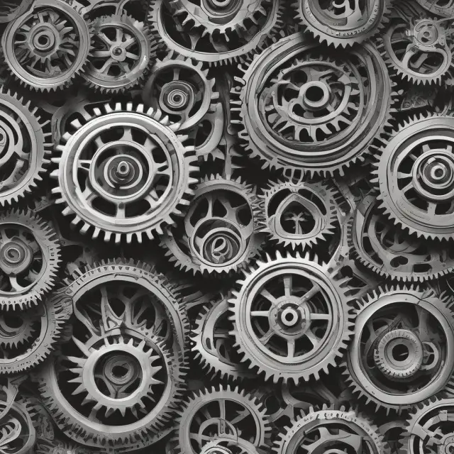A beautiful orrery of interconnected gears represents various gearing ratios harmoniously guiding financial analysis.