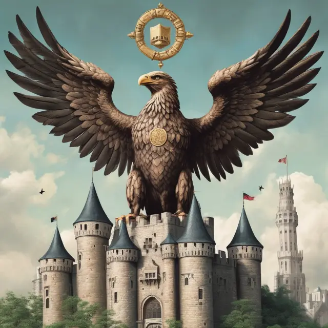 A regal eagle with two heads represents Gemini, while a fortified castle signifies regulatory oversight by the NYDFS
